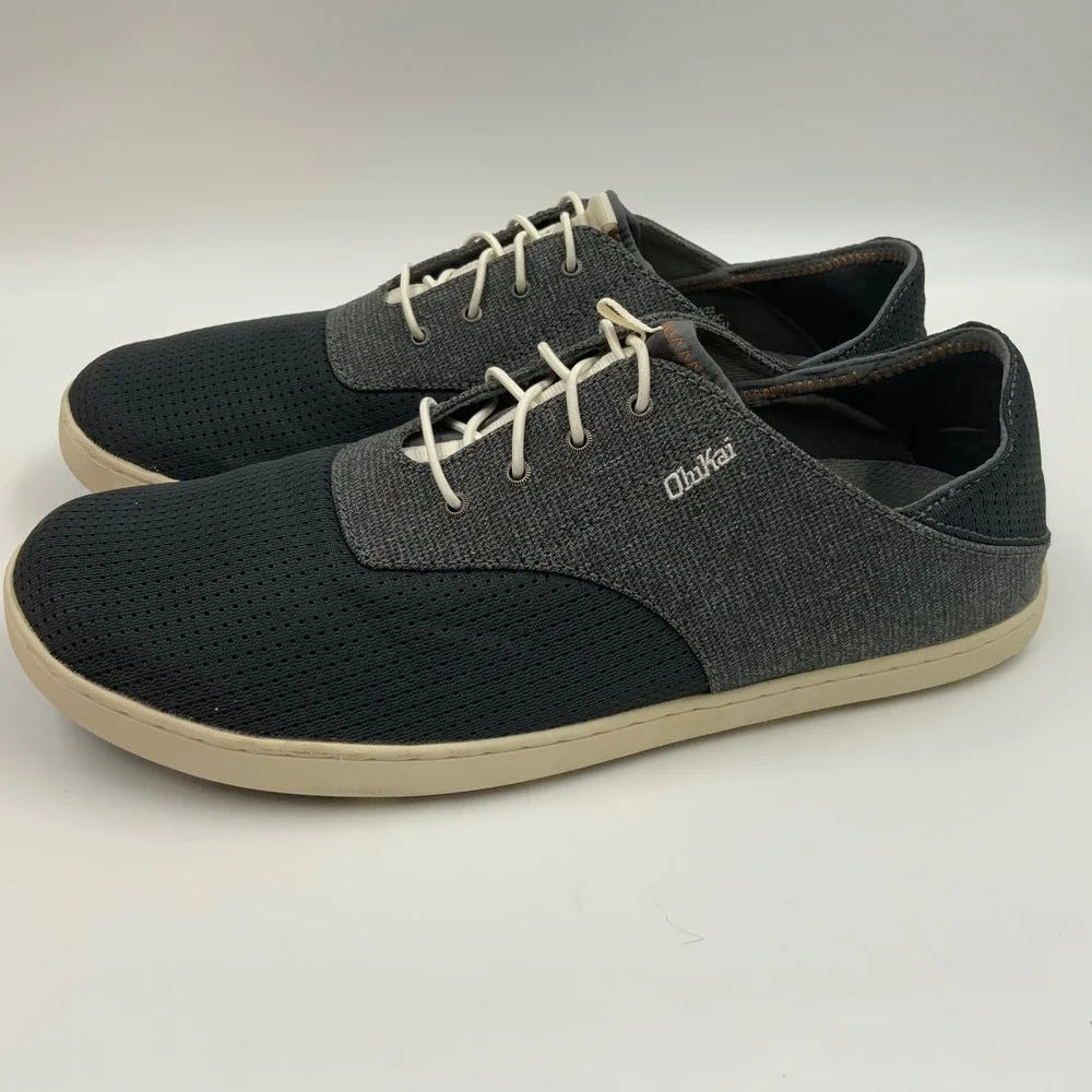 OluKai Nohea Moku Mens 11 Charcoal Grey Mesh Boat Shoes Slip On Sneakers 10283